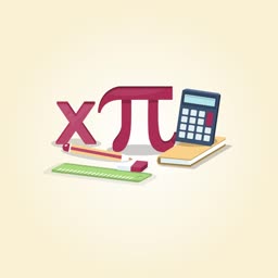 A creative composition of mathematics tools including a pi symbol, calculator, pencil, and ruler on a light background.