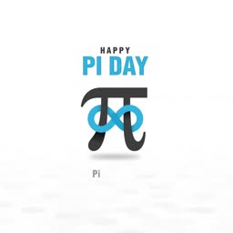 Happy Pi Day text above a black mathematical pi symbol entwined with a blue infinity loop on a white background