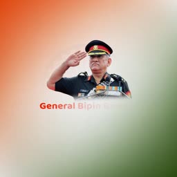 General Bipin Rawat saluting against a tricolor background