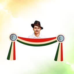 Portrait of Indian freedom fighter Bhagat Singh with tricolor bunting
