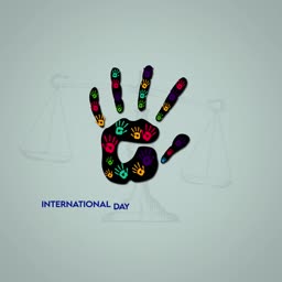 A handprint design featuring colorful small handprints inside, symbolizing unity and human rights