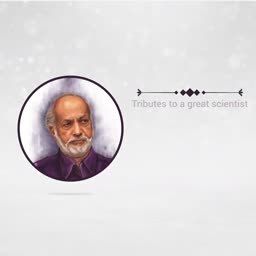 Portrait of a scientist within a circular frame on a light gray background with the text Tributes to a great scientist
