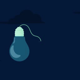 A minimalist light bulb graphic set against a dark blue background representing innovation and ideas