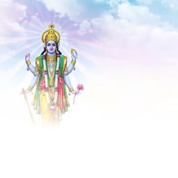 Lord Vishnu standing in a divine radiant background