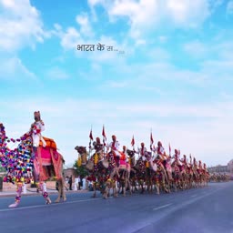 Bikaner Camel Corps performing at a military parade under a clear blue sky
