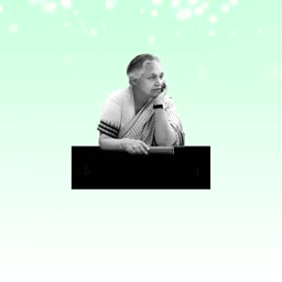 A grayscale portrait of late Indian politician Sheila Dikshit against a soft green gradient background with a black rectangular placeholder.