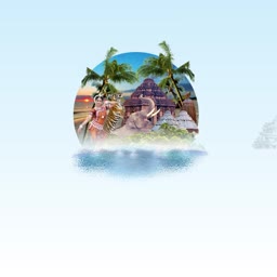 A circular montage showcasing Indian heritage, a dancer, tiger, elephant, and palm trees against a sunrise background.