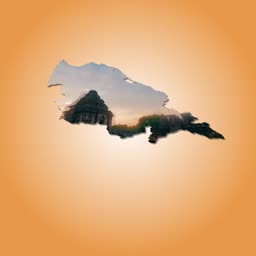 An artistic depiction of the Konark Sun Temple shaped like the map of Odisha against a warm orange background.