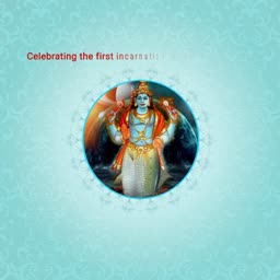 Lord Vishnu's first incarnation Matsya avatar on a light blue decorative background
