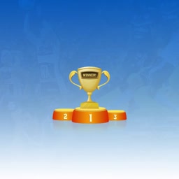 Gold trophy cup on a winner's podium with numbers 1, 2, and 3
