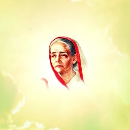 An artistic portrait of Kasturba Gandhi against a bright, ethereal background.