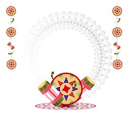 Traditional Assamese Jaapi and Dhol with hanging decorations for Bihu festival celebration