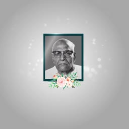 A somber memorial portrait of an elderly man framed with floral accents on a soft grey background.