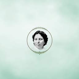 A vintage portrait of Vijaya Lakshmi Pandit framed within a decorative olive wreath on a soft mint green background.