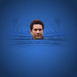 Portrait of Indian cricket legend Sachin Tendulkar over a stadium background