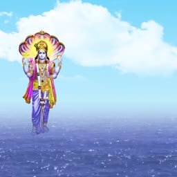 Lord Vishnu standing over the cosmic ocean with a serpent canopy