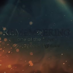 A somber, dark-themed tribute graphic featuring the text Remembering one of the most courageous fighters amidst glowing particles and embers.