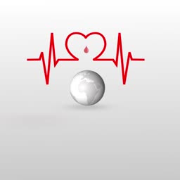 A red heart with a heartbeat line and a blood drop above a globe, symbolizing world blood donation awareness.