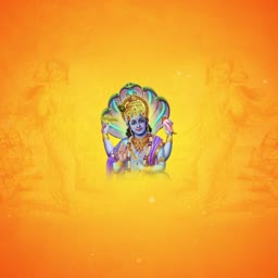 Lord Vishnu illustration on a bright orange background