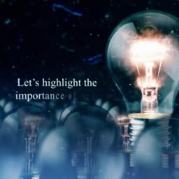 A glowing lightbulb standing out against a dark background of unlit bulbs with text overlay