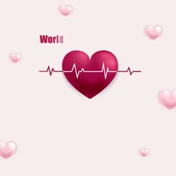 A pink background featuring a large 3D heart with an ECG pulse line and scattered small heart icons for World Heart Day