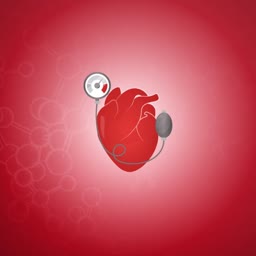 A medical illustration featuring a human heart connected to a blood pressure gauge on a red background