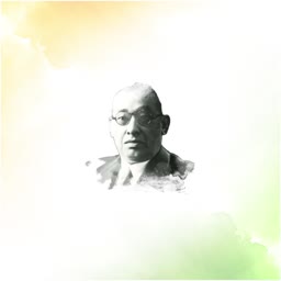 Portrait illustration of Dr. B.R. Ambedkar against a tricolor watercolor background