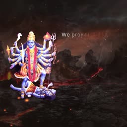 Goddess Kali standing on Lord Shiva with dramatic dark background