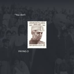 A vintage 1989 USSR postage stamp featuring Jawaharlal Nehru set against a faint, dark monochromatic crowd background.