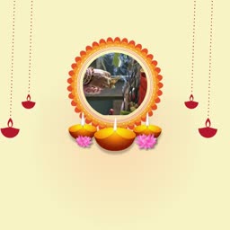 Diwali diya lamp design with festive decorations and central image frame