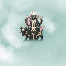 A artistic representation of Hindu deity Lord Shani Dev standing with his mount, the crow