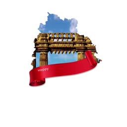Warangal Kakatiya Kala Thoranam gate with a red banner