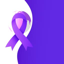 A purple awareness ribbon overlaid on a globe icon against a purple and white background.