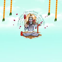 Lord Shiva meditating with marigold garlands and Om Namah Shivaya chant in the background