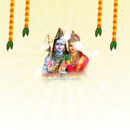 Lord Shiva and Goddess Parvati with traditional floral decorations on a bright divine background