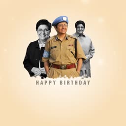 Kiran Bedi in police uniform and formal attire, celebrating her birthday.