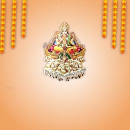 Lord Surya riding a chariot with floral decorations on an orange gradient background