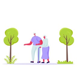 A senior couple taking a gentle stroll together in a green park