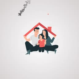 A flat illustration of a happy family protected under a stylized house roof