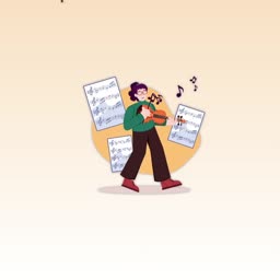 An illustration of a person playing the violin surrounded by music sheets