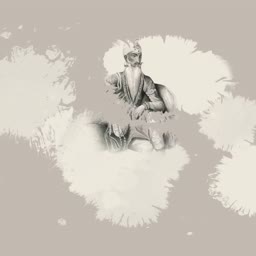 An artistic digital edit of Maharaja Ranjit Singh set against a light background with ink-blot styling