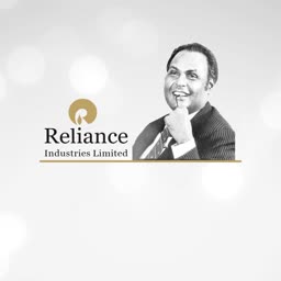 Portrait of Dhirubhai Ambani alongside the Reliance Industries Limited logo
