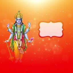 Lord Vishnu with a blank text frame against a vibrant orange and red background