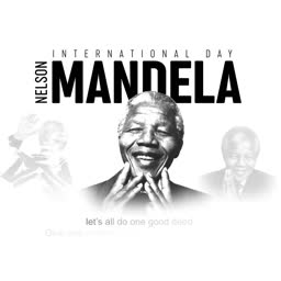 Nelson Mandela portrait with text International Nelson Mandela Day and Let's all do one good deed