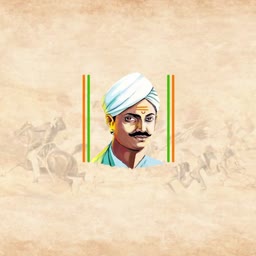 A patriotic digital illustration of Indian freedom fighter Mangal Pandey with a historical parchment background.