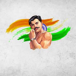 A digital illustration of Indian revolutionary Chandrashekhar Azad against the backdrop of the Indian tricolor flag