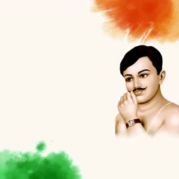 Illustration of Indian revolutionary Chandrashekhar Azad with saffron and green watercolor accents representing the Indian flag