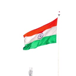 The national flag of India waving on a pole against a plain white background