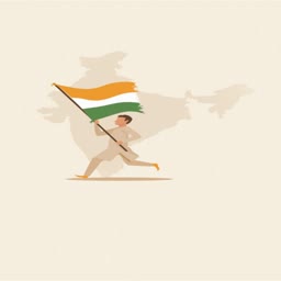 A person running while holding the Indian national flag against a map of India background