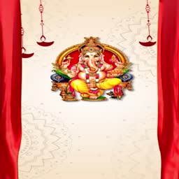 Lord Ganesha illustration on a decorative festive background with red curtains